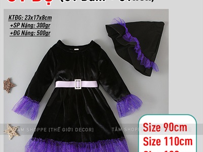 Bộ đồ hóa trang đầm xòe phù thủy đen tím (đầm + nón) BOHOATRANG-03